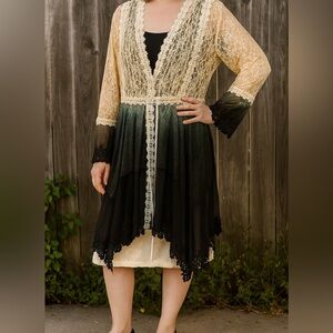 NWT bohemian crochet floral button down tunic topper duster cover up lace ombré